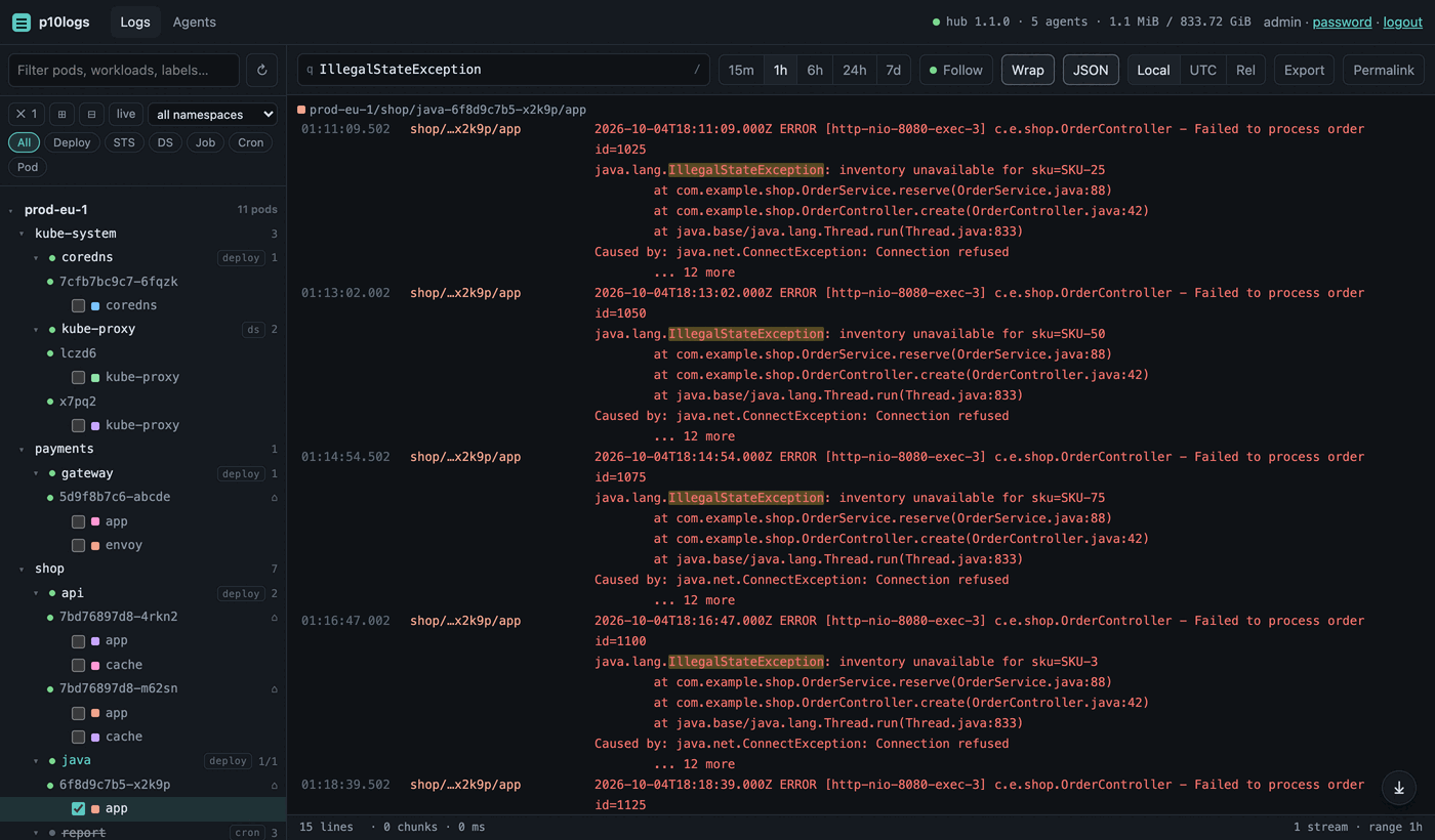 Search: IllegalStateException across joined stack traces, Wrap mode